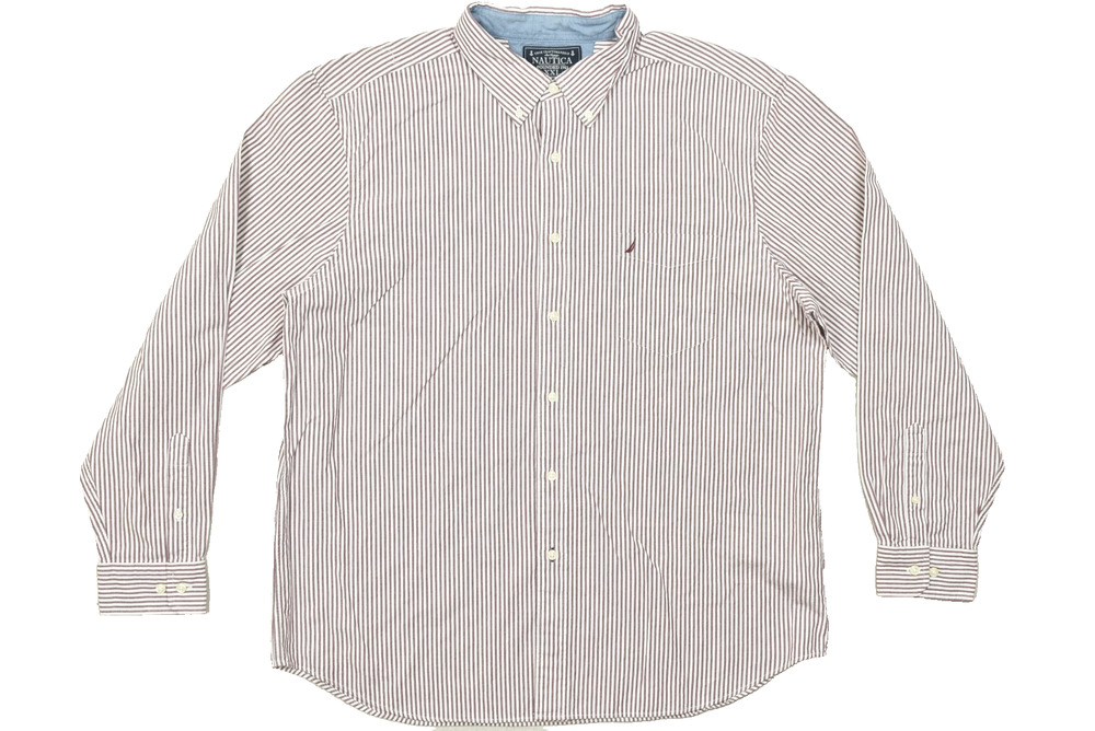 Nautica XXL Men’s Button Down Shirt Red White Stripe Sea Voyage 100% Cotton